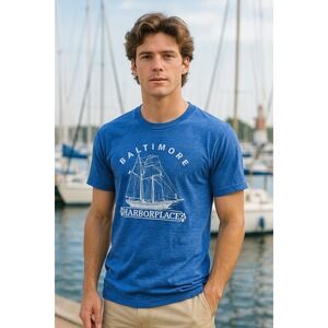 Stedman T Shirt Blue Mens Size M Short Sleeve Baltimore Harbor Place Vintage‎